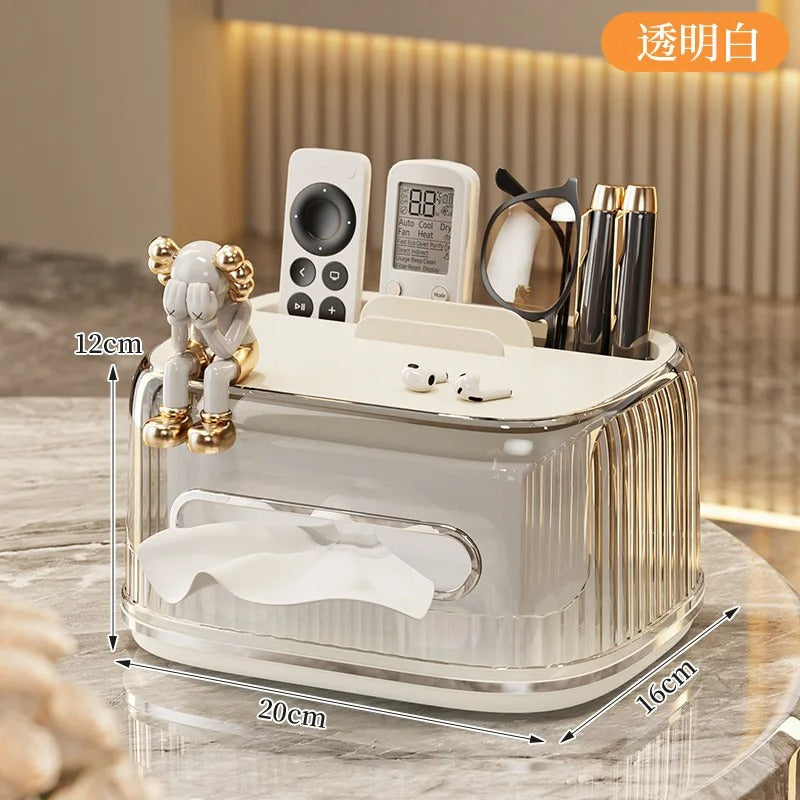 Multifunctional Tissue Box Organizer – Integrated Desktop Holder & Remote Caddy