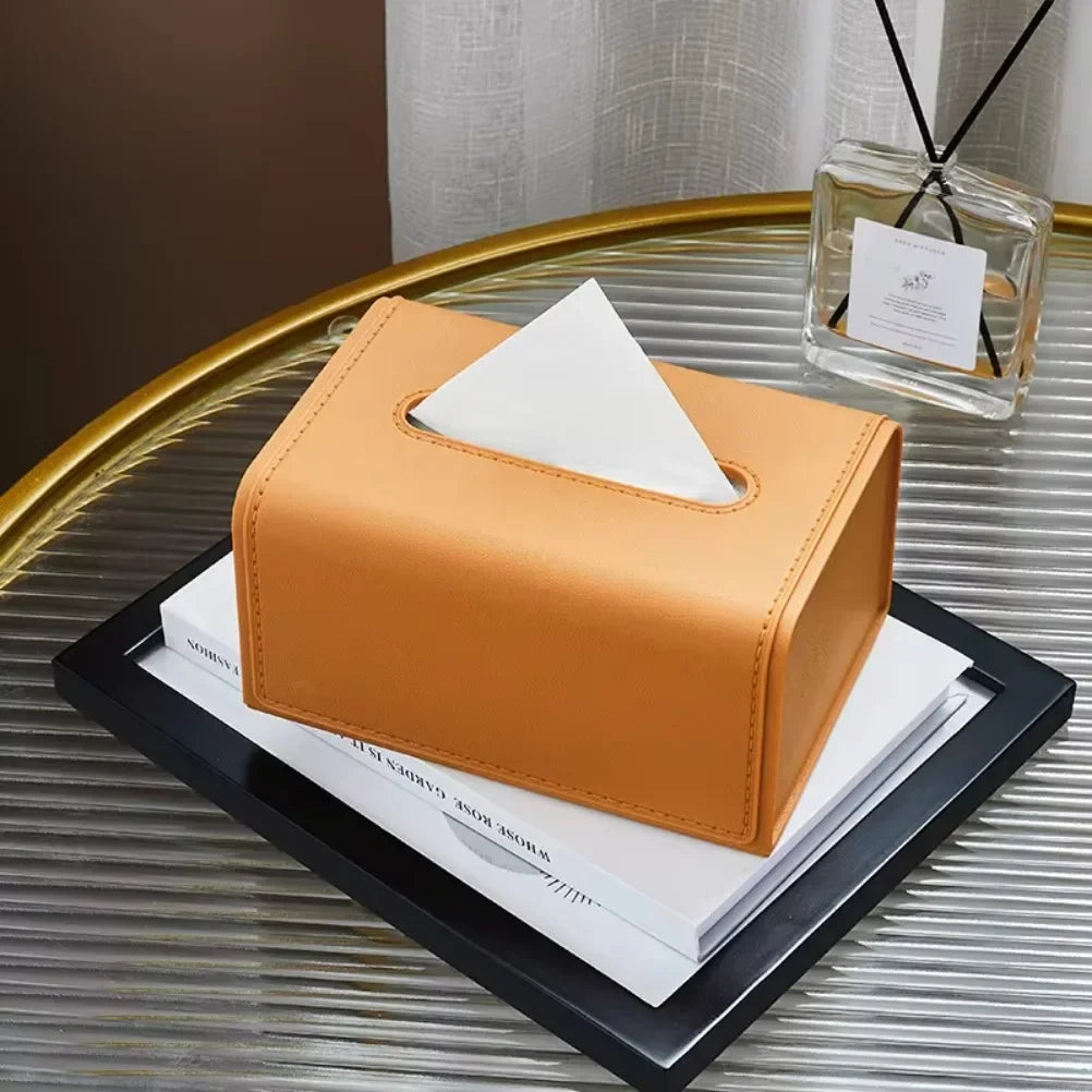 Luxury Leather-Styled Plastic Tissue Box Cover Holder