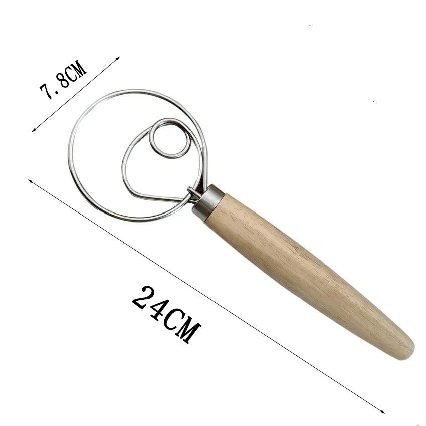 Dough Whisk – Stainless Steel Dutch Dough Mixer with Wooden Handle