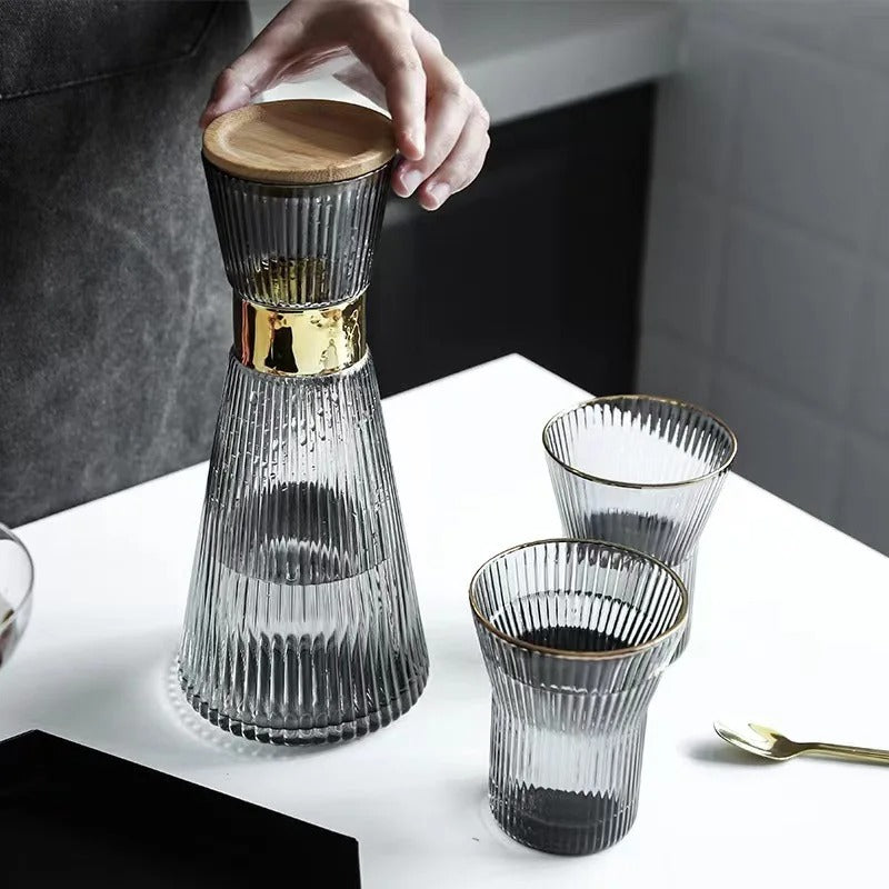 Aura Prism 7-Piece Diamond-Facet Glass Carafe & Tumbler Set