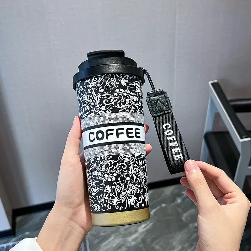 Printed Stainless Steel Insulated Coffee Travel Mug (Random Design)