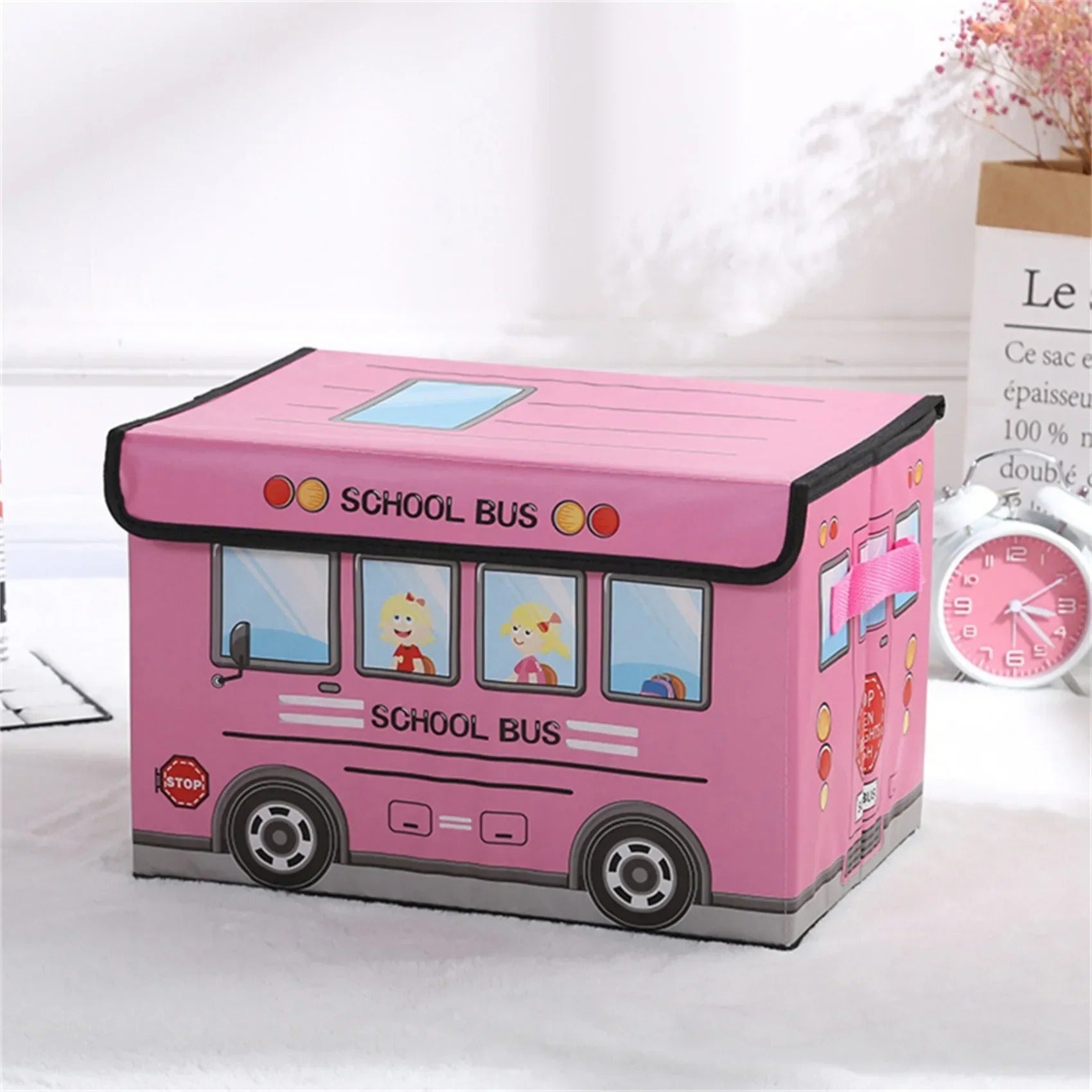 Foldable School Bus Toy Storage Box & Sitting Stool (each)