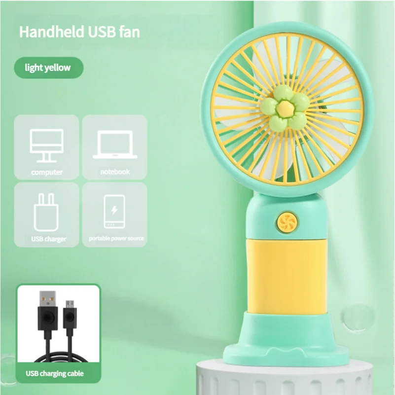Mini Rechargeable Handheld Fan – Portable USB Personal Fan with Desktop Stand (Random Color)