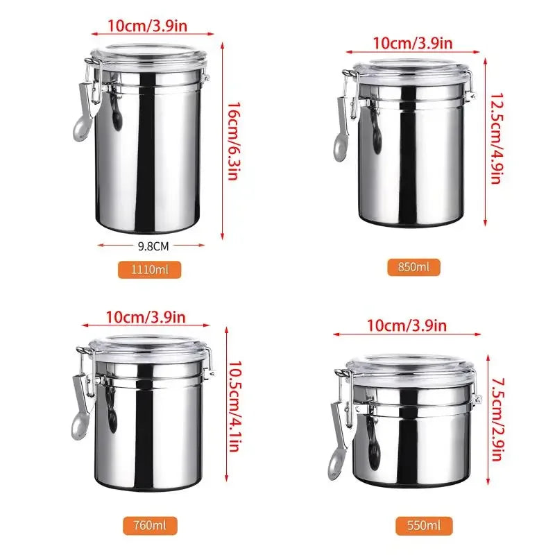 4-Piece Premium Stainless Steel Airtight Canister Set