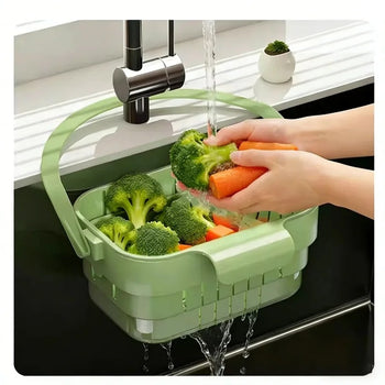Premium Hanging Foldable Sink Drain Basket - Retractable Kitchen Filter & Organizer