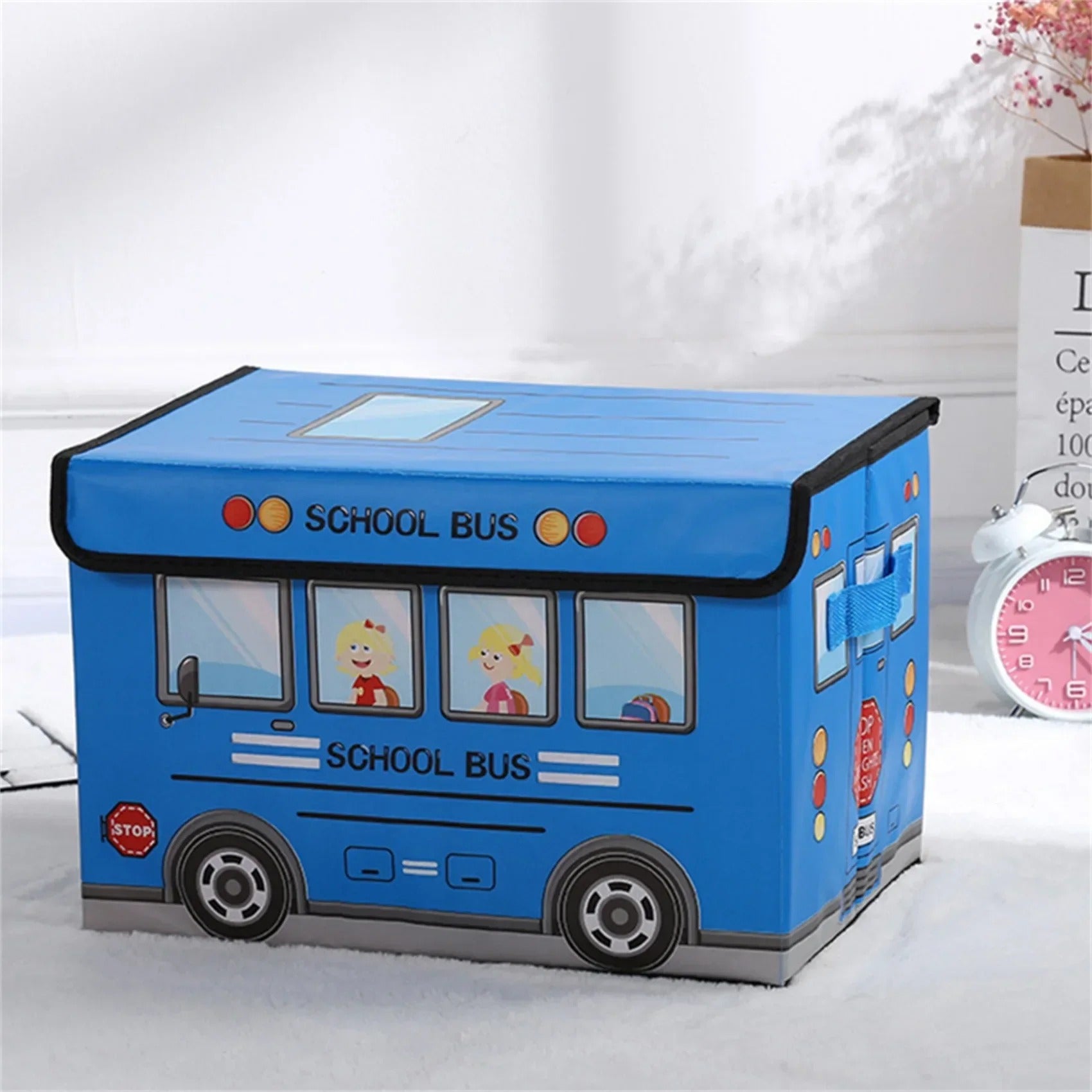 Foldable School Bus Toy Storage Box & Sitting Stool (each)