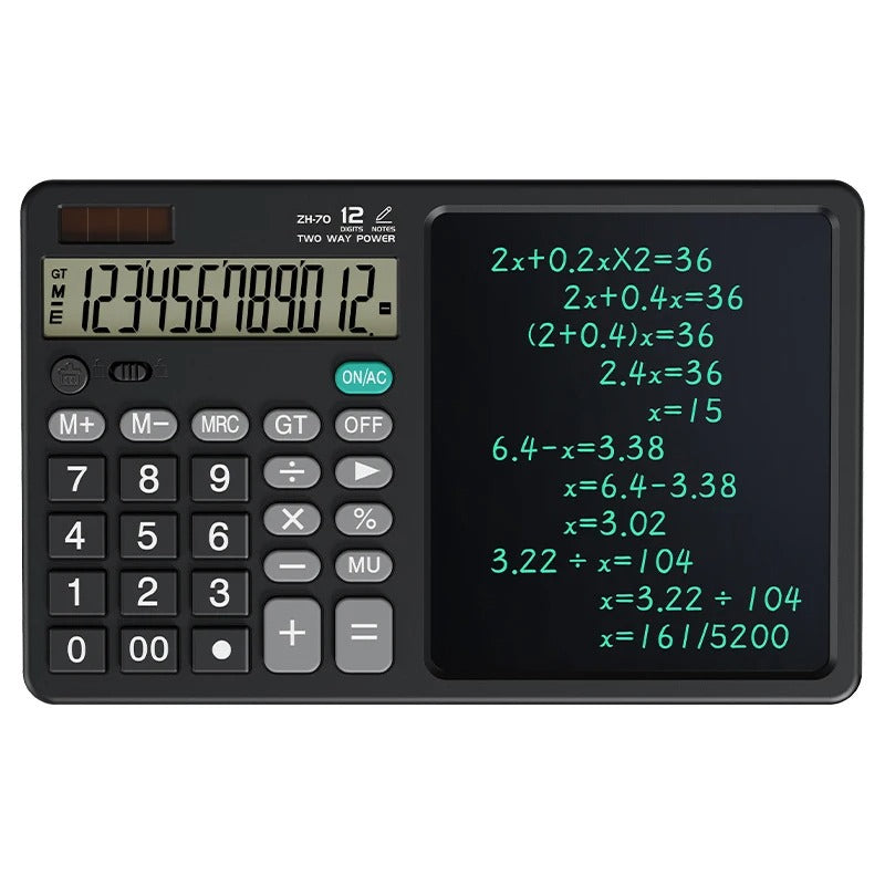 12-Digit LCD Desktop Calculator with Integrated Writing Tablet