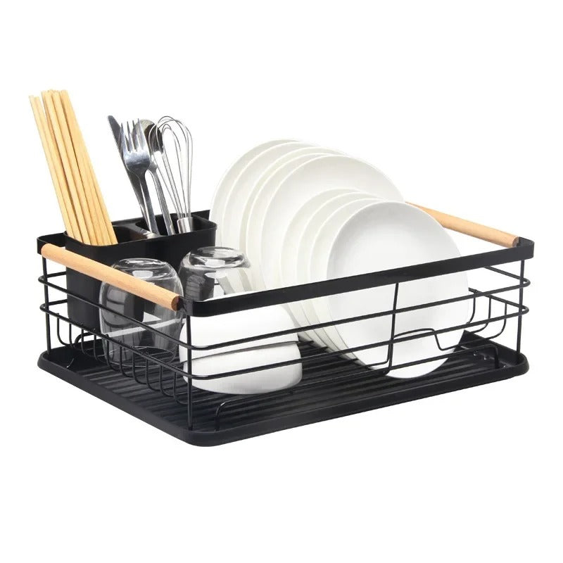 Nordic-Style Dish Rack with Natural Wooden Handles – Modern Kitchen Organizer