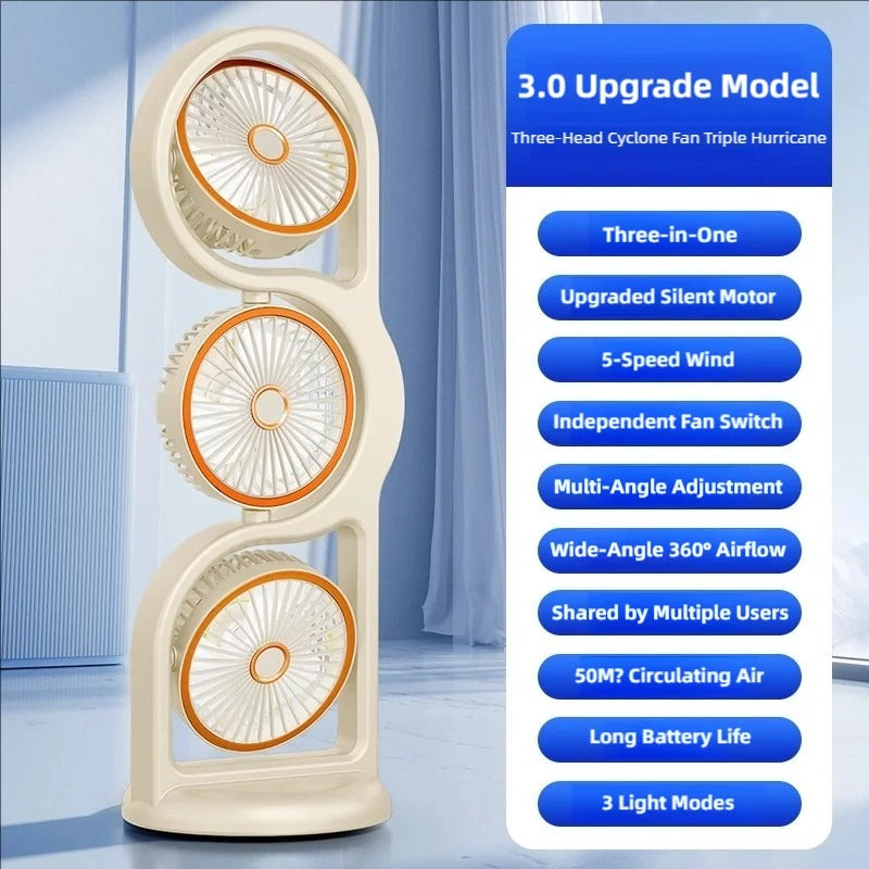 Rechargeable 360° Oscillating Table Fan with LED Light
