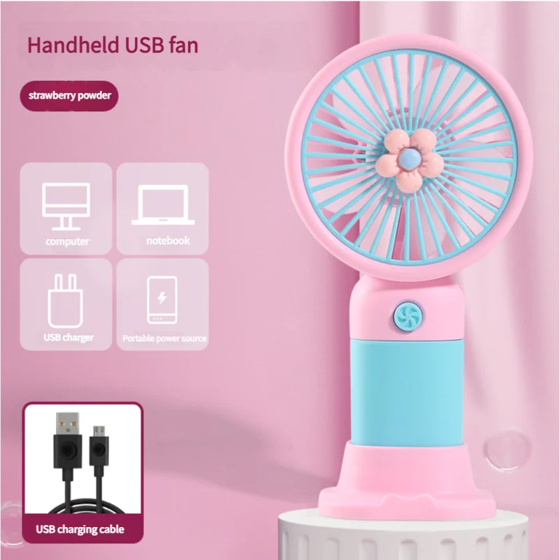 Mini Rechargeable Handheld Fan – Portable USB Personal Fan with Desktop Stand (Random Color)