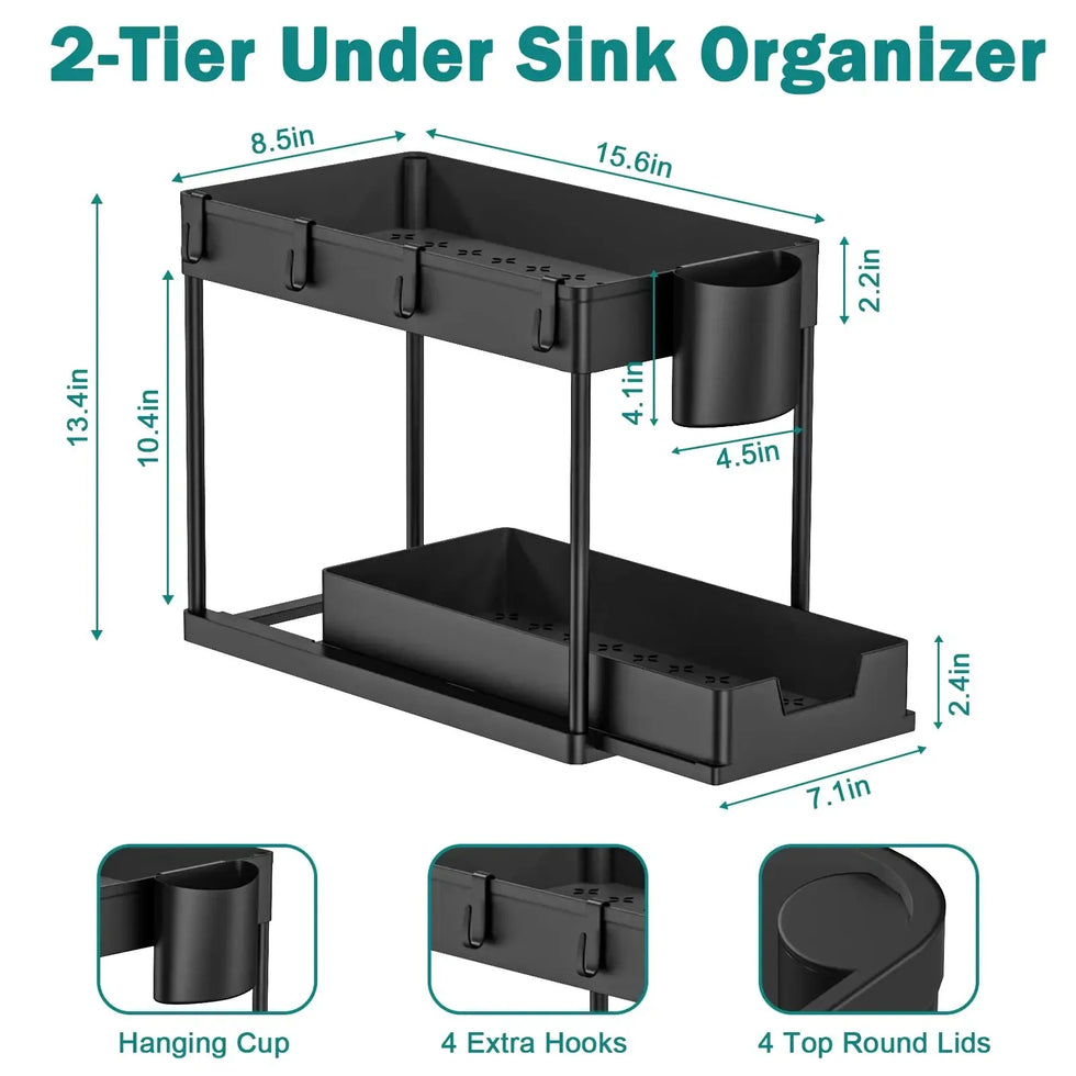 2-Layer Under Sink Multi-Purpose Moveable Storage Rack