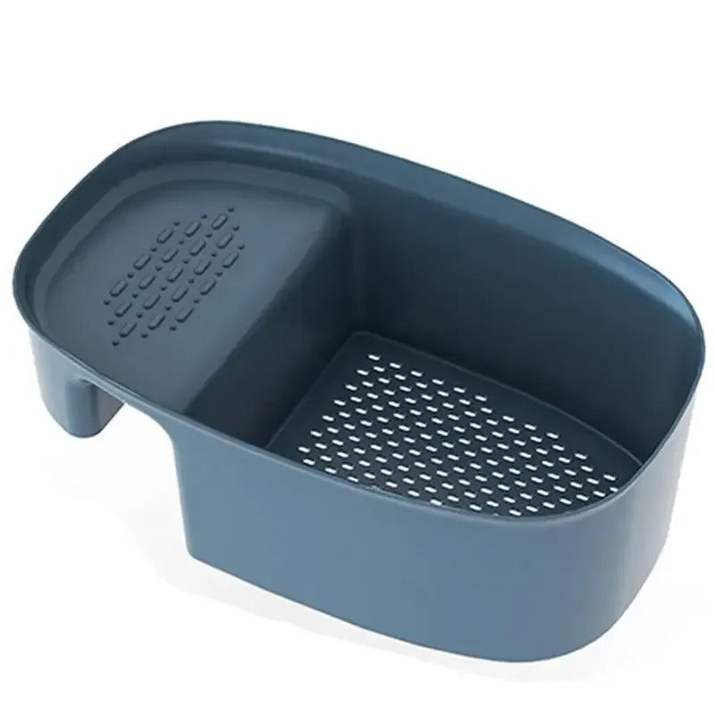 Saddle-Style Double Sink Drain & Storage Basket