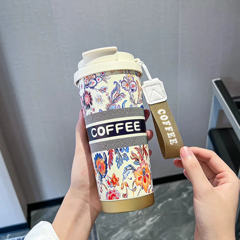 Printed Stainless Steel Insulated Coffee Travel Mug (Random Design)