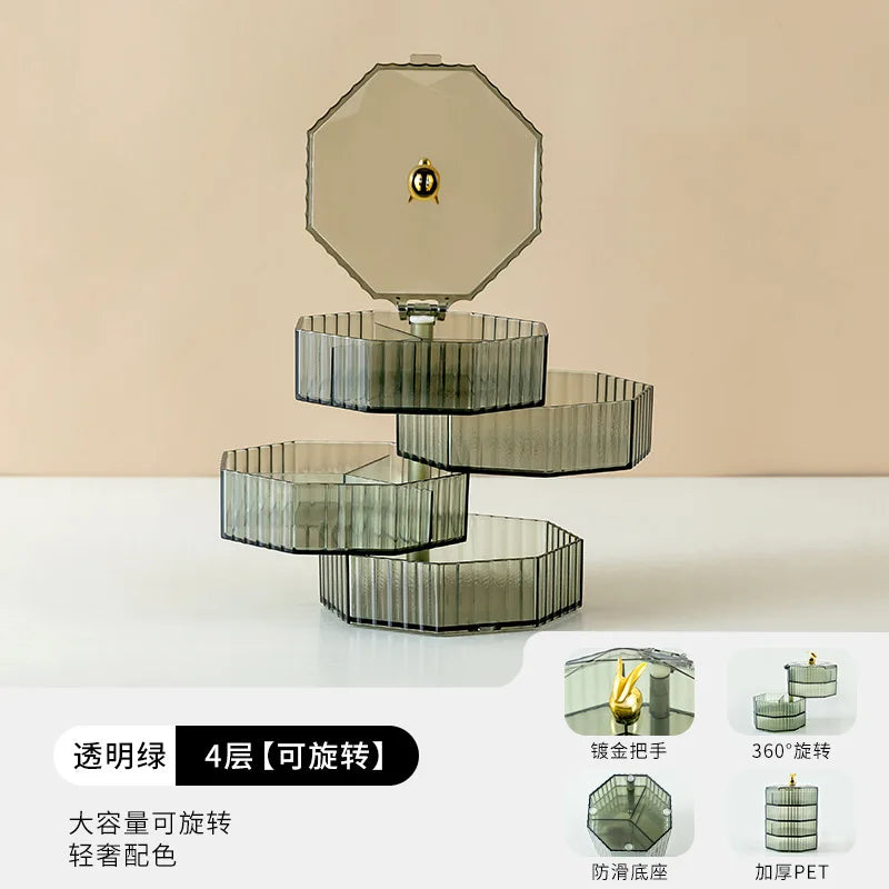 Crystal Carousel Vanity Case - Rotating Jewelry Storage Box