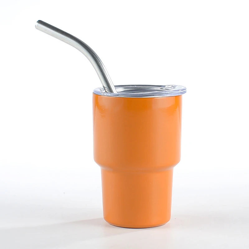 Premium Mini Stainless Steel Insulated Tumbler with Metal Straw (Random Color)