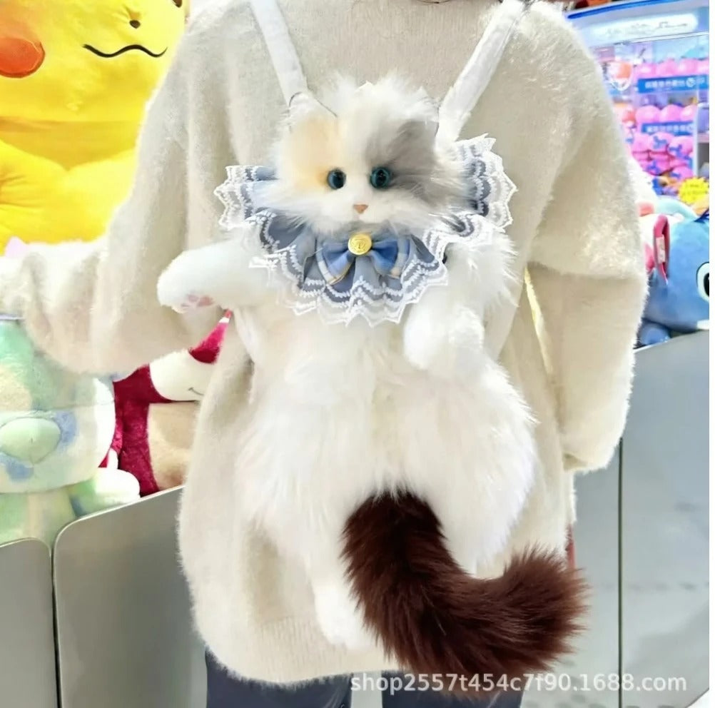 Super Realistic Plush Cat Backpack – Lifelike Stuffed Animal Travel Bag & Shoulder Caddy