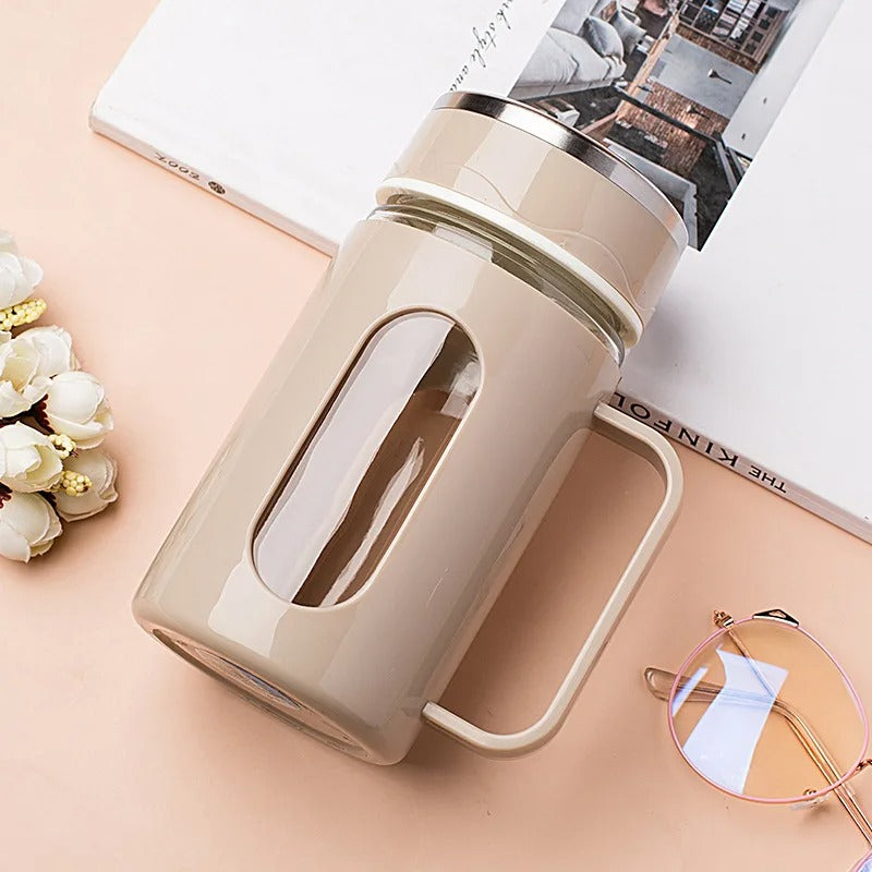 Minimalist Glass Tumbler with Bamboo Lid & Glass Straw (Random Color)