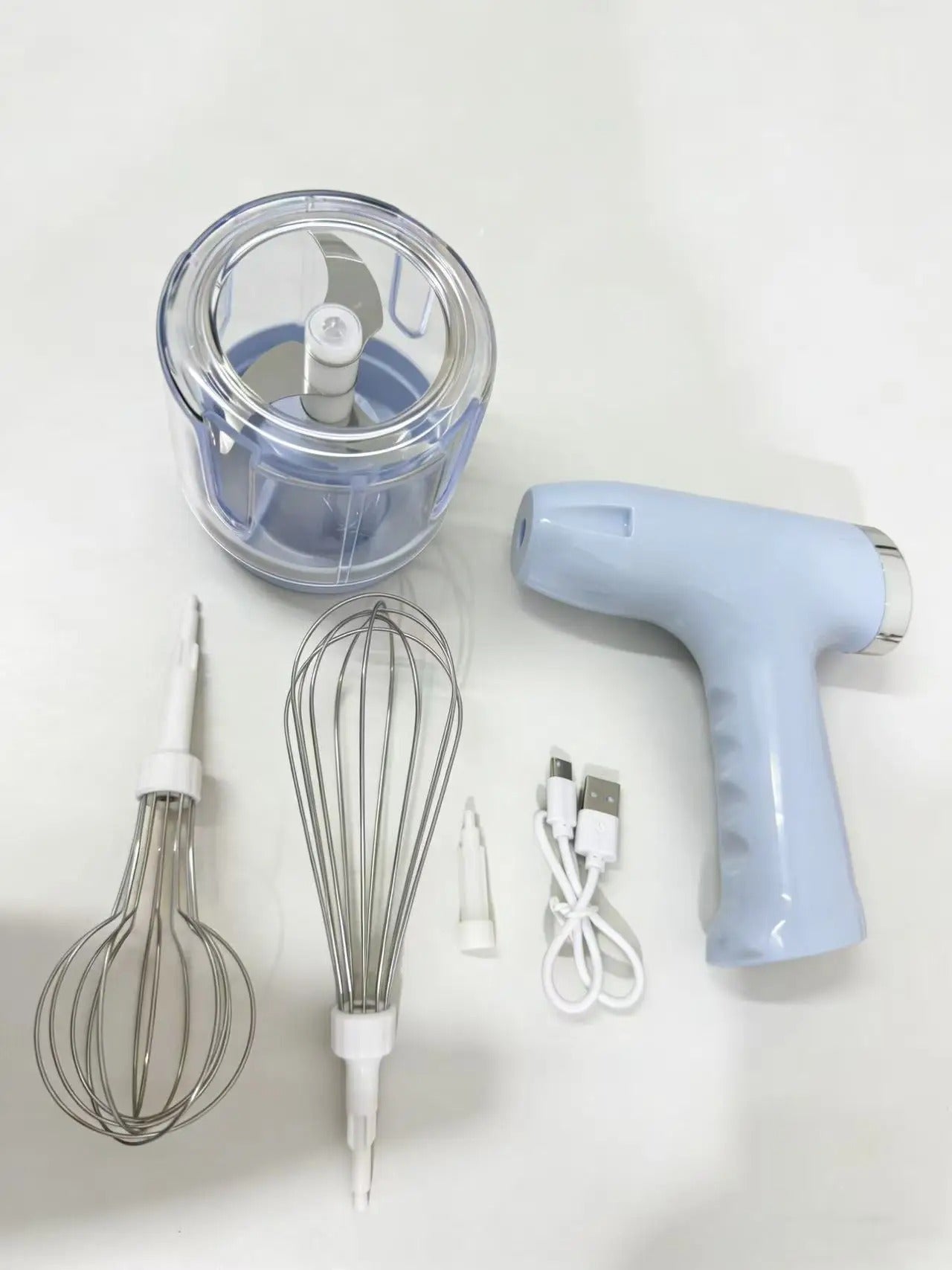 4-in-1 Portable Electric Egg Beater & Garlic Chopper – Cordless Rechargeable Handheld Food Processor and Whisk Set