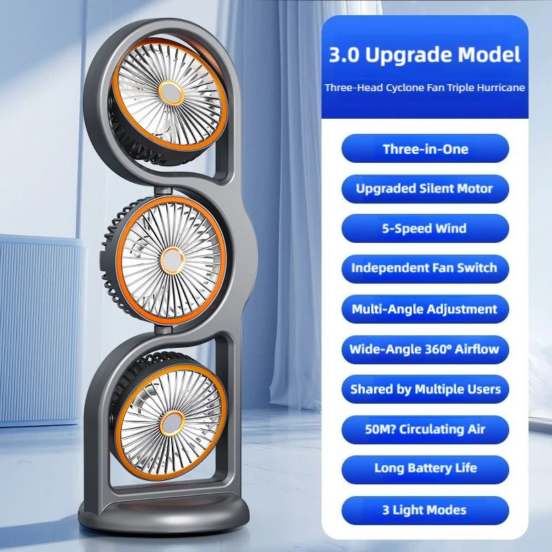 Rechargeable 360° Oscillating Table Fan with LED Light