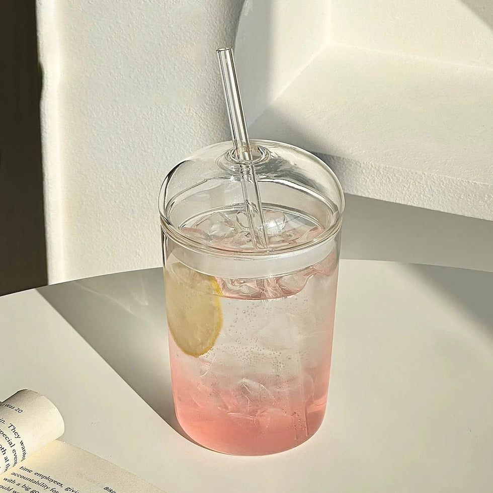 Aura Clear Borosilicate Glass Sipper with Glass Straw