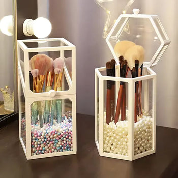 Makeup Brush Storage Box with Decorative Pearls - Clarify.pk