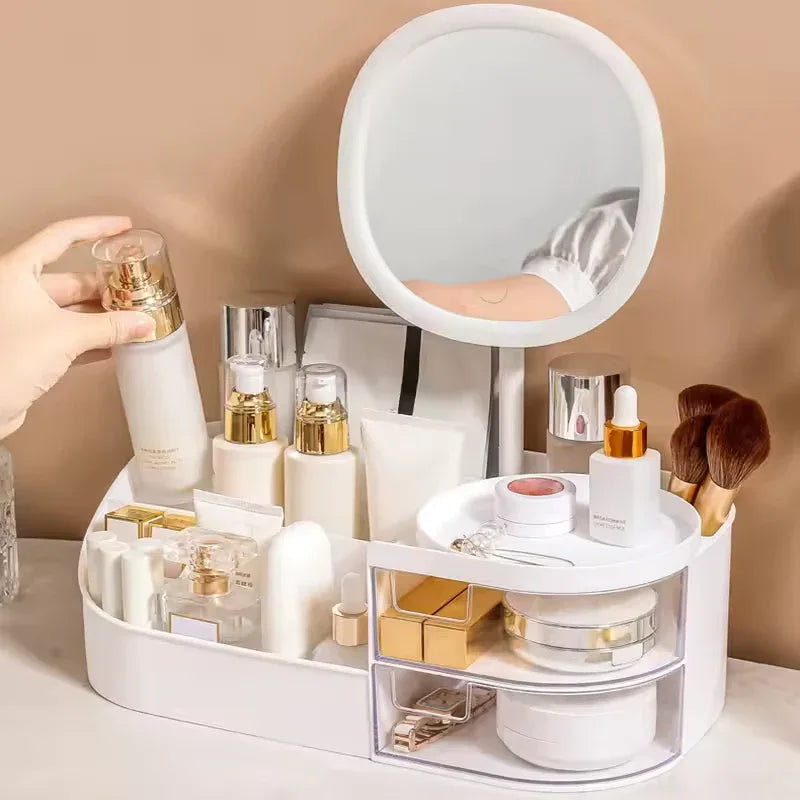 Makeup Storage Box with Mirror & Organizer