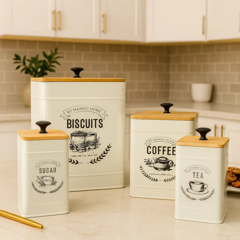 Airtight Metal Kitchen Storage Canisters – 4 Pc Set (Random colour)