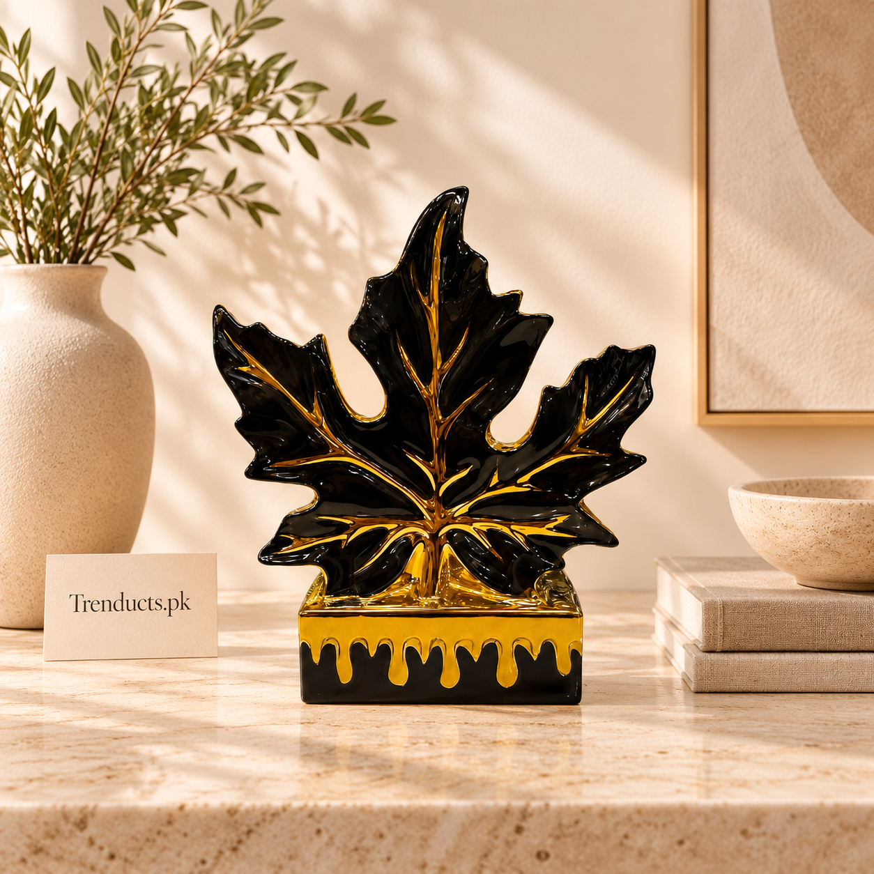 Black & Gold Maple Leaf Ceramic Decor