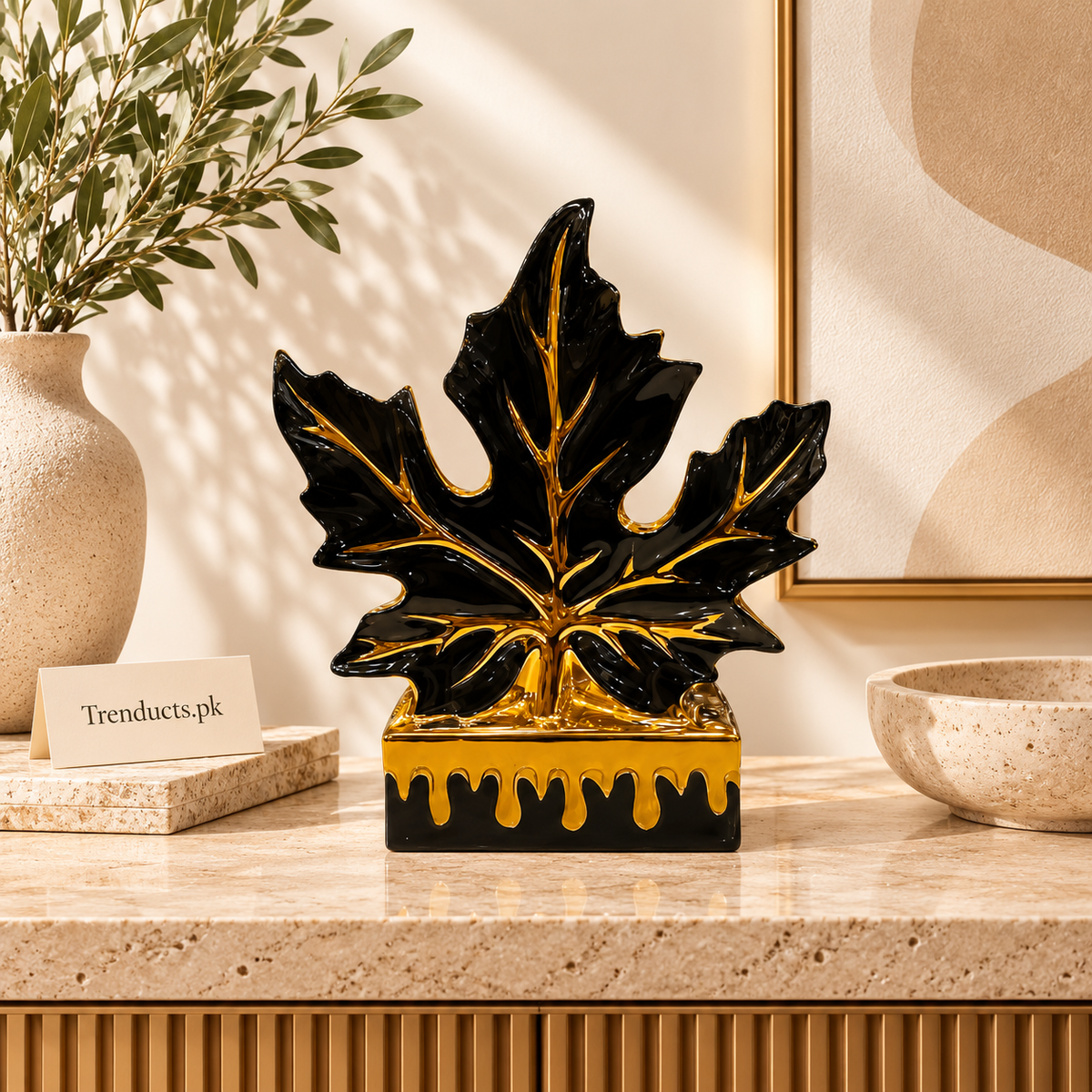 Black & Gold Maple Leaf Ceramic Decor