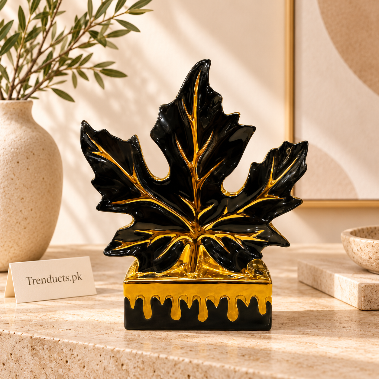 Black & Gold Maple Leaf Ceramic Decor