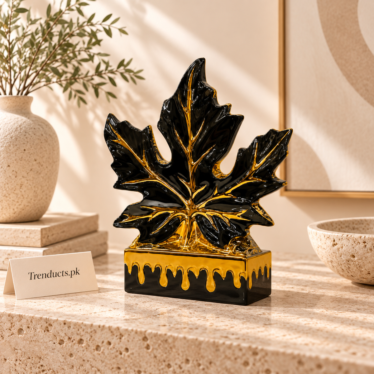 Black & Gold Maple Leaf Ceramic Decor