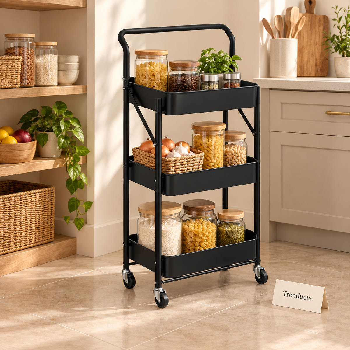 Premium Foldable 3-Tier Kitchen Storage Cart