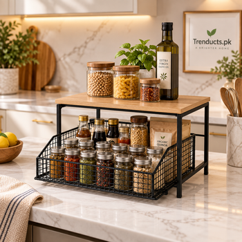 Luxury kitchen styling with Trenducts.pk branding