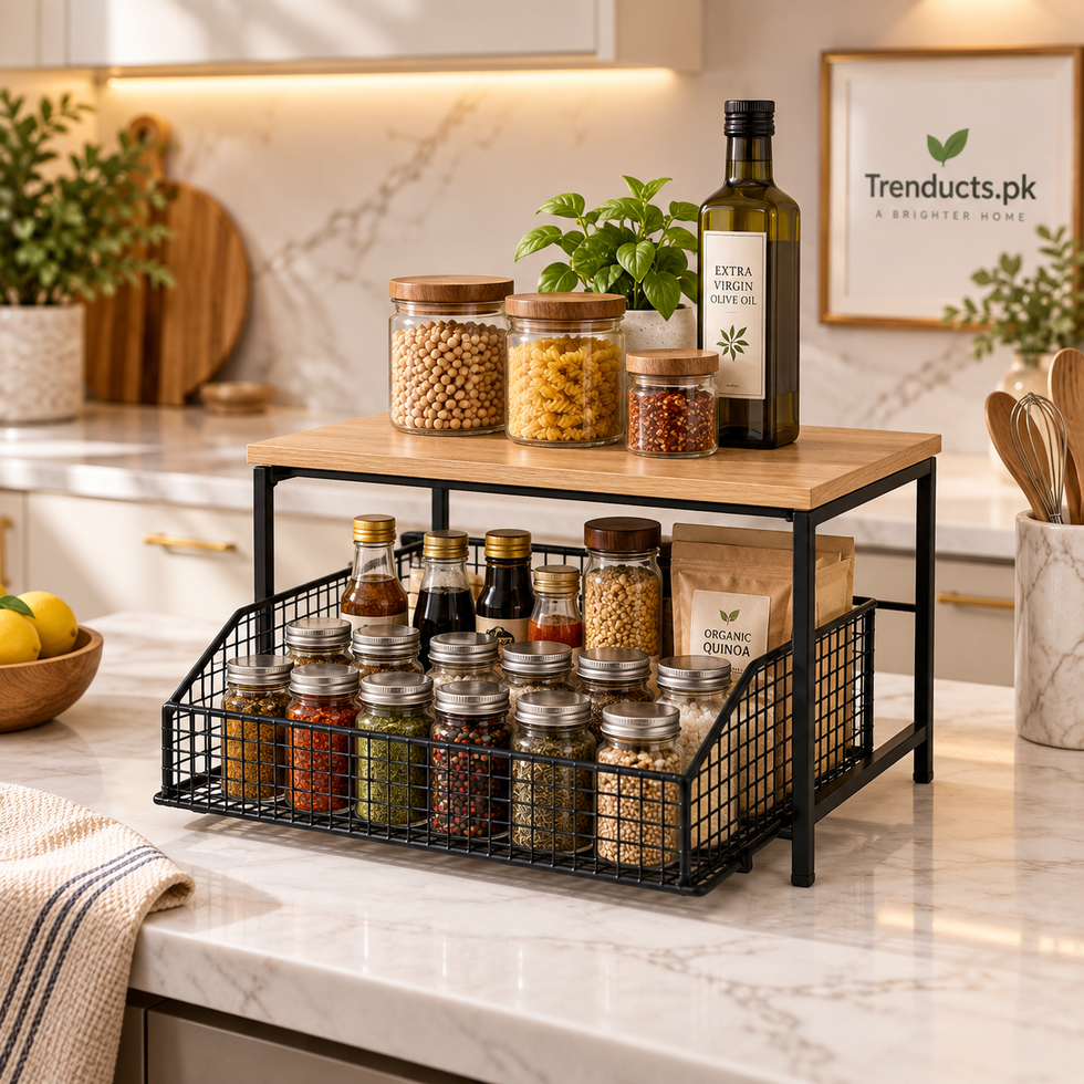 Premium Sliding Kitchen Countertop Organizer with Pull-Out Basket