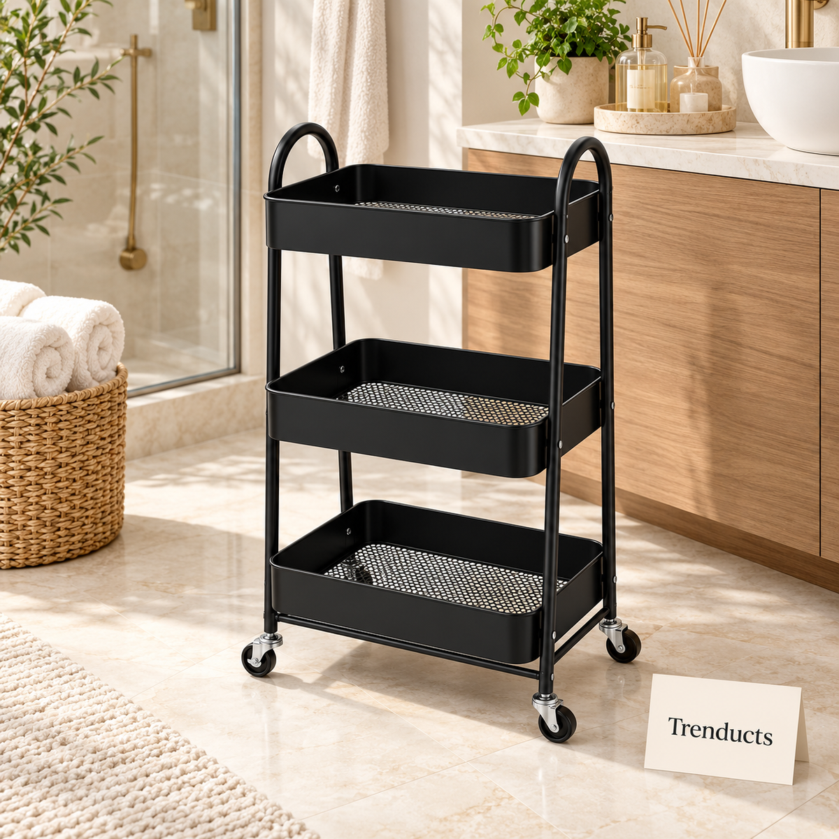 Premium 3-Tier Serve & Store Rolling Cart