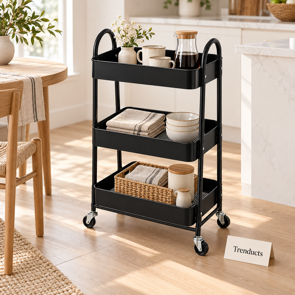 Premium 3-Tier Serve & Store Rolling Cart