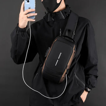 Men's Code Lock Crossbody Bag with USB Port - Clarify.pk