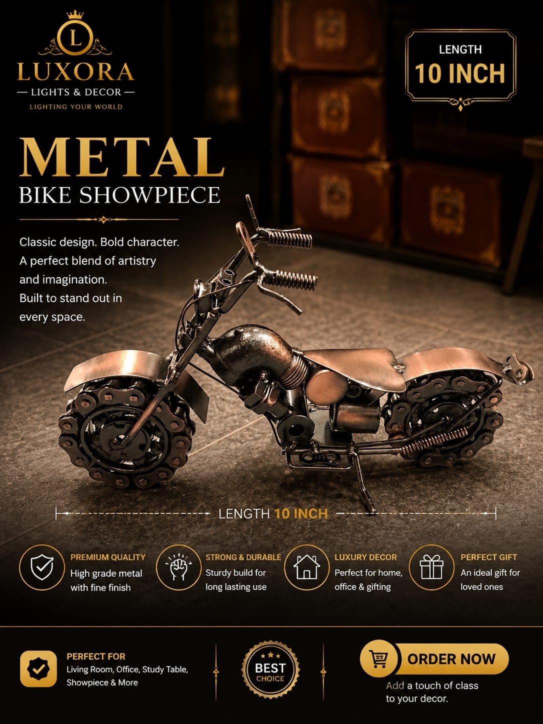 Chain-Wheel Metal Bike Showpiece – 10 Inch