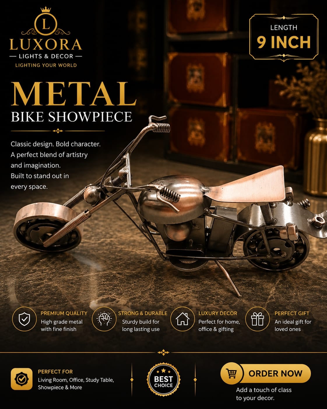 Chopper Metal Bike Showpiece – 9 Inch