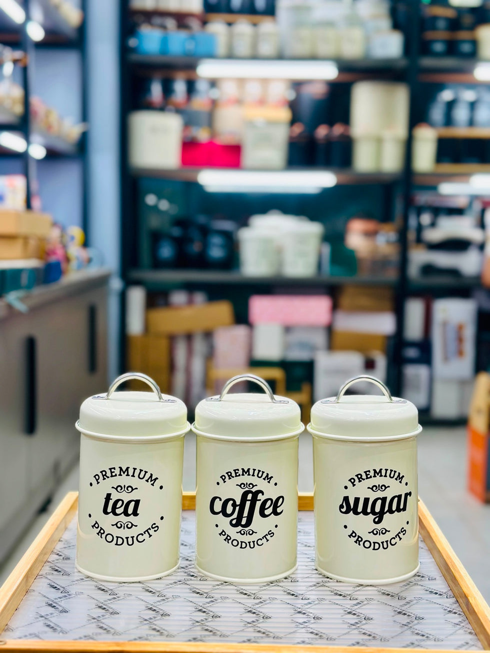 Tea Coffee Sugar Metal Jar Set – 3Pcs