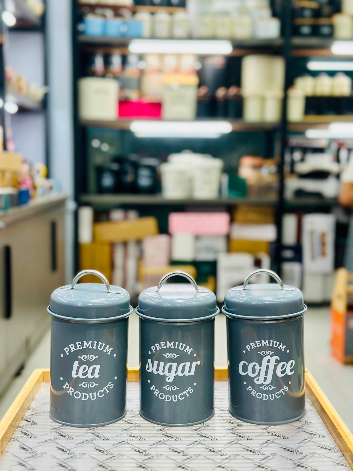 Tea Coffee Sugar Metal Jar Set – 3Pcs