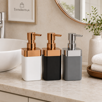 Metallic top rectangular refillable soap dispenser assortment