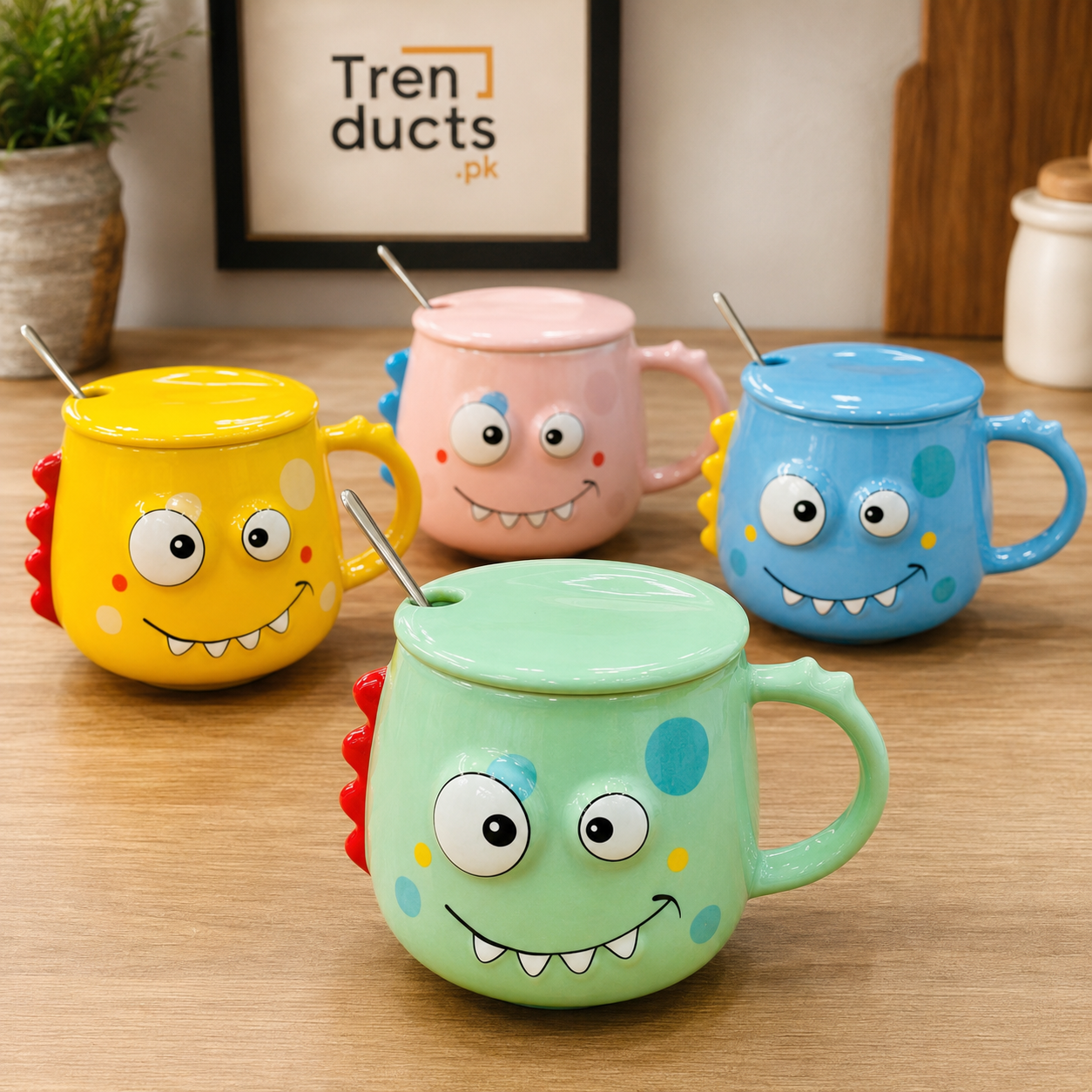 Monster Character Mug with Lid & Spoon