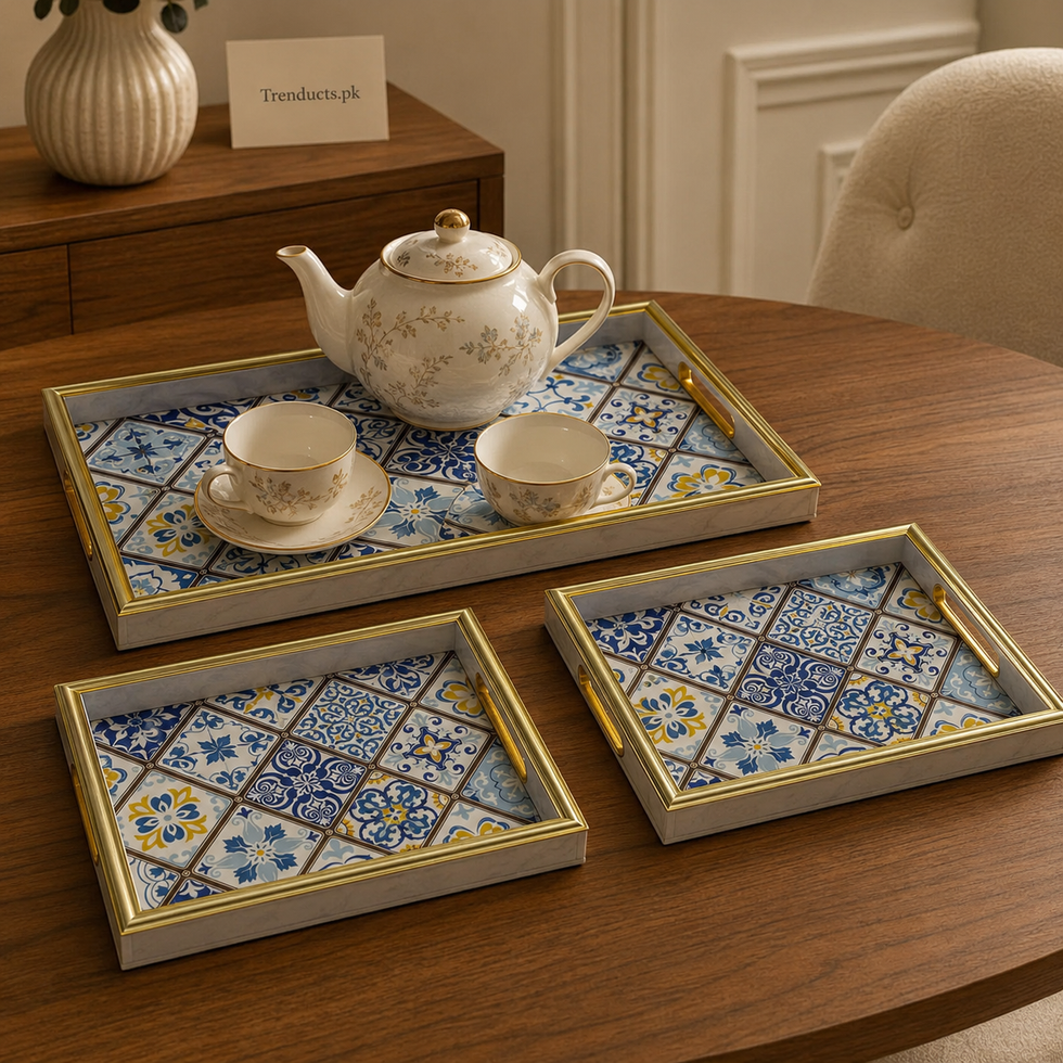 Blue Moroccan Tile 3-Piece Fibre Tray Set