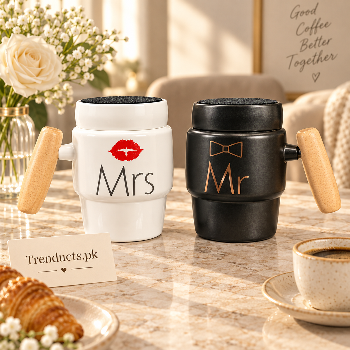 Mr & Mrs Black White Ceramic Couple Mug Set
