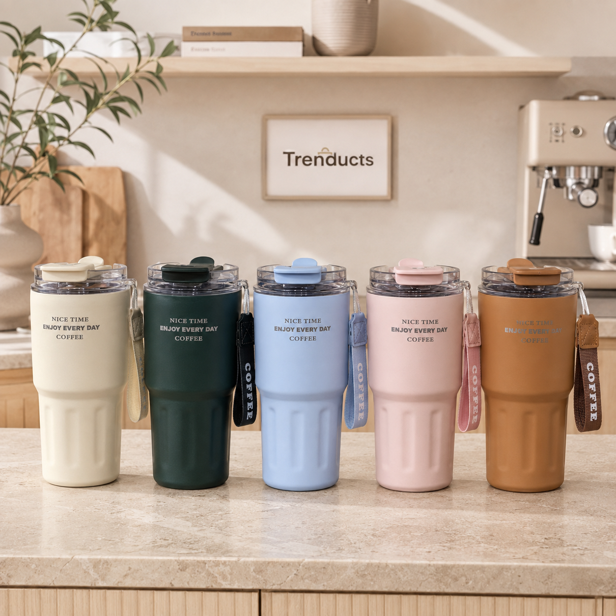 Insulated Coffee Cup with Lid & Wrist Strap