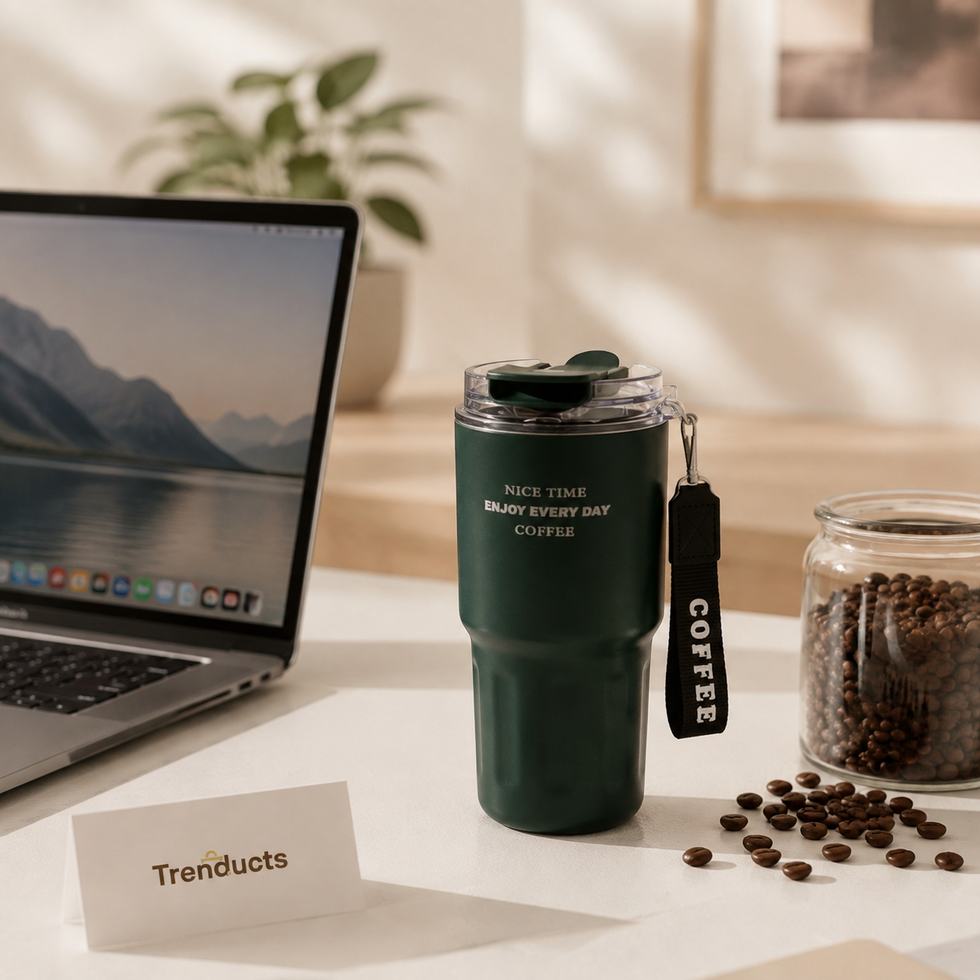 Insulated Coffee Cup with Lid & Wrist Strap
