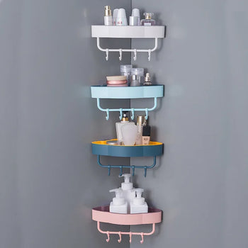 Wall-Mounted Corner Shower Shelf with Hooks - Clarify.pk