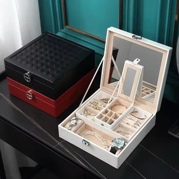 Multi Functional Leather Jewelry Box with Mirror - Clarify.pk