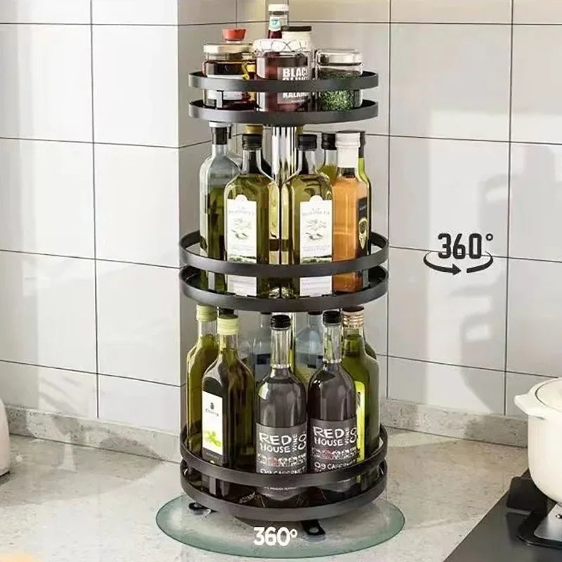 Multi-Layer Kitchen Storage Organizer - 3-Tier Rotating Rack - Clarify.pk
